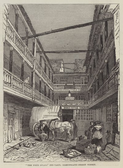 The Four Swans Inn-Yard, Bishopsgate-Street binnen door John Wykeham Archer